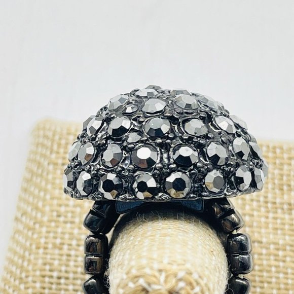Dark Faceted Rhinestone Dome Ring Gunmetal Stretch Glam Bling Sparkle Holiday - Picture 7 of 8